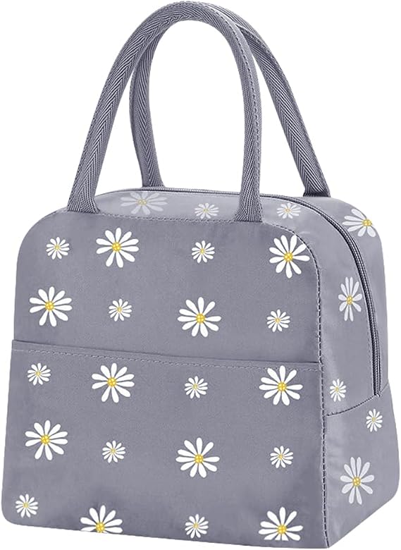 Reusable Insulated Lunch Bag for Women/Men/Adult Portable Thermal Lunch Box Lunch Tote, Small Lunch Bag with Daisy Pattern, Cooler Bag for Work & Any Occasion