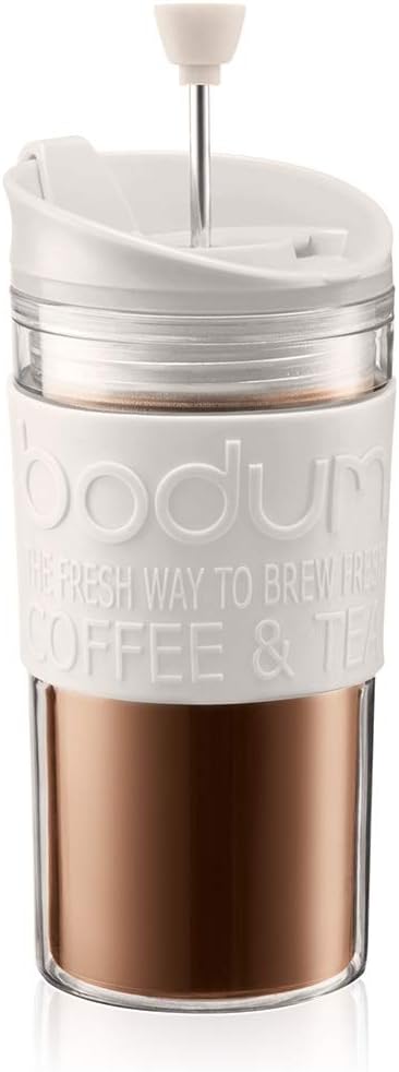 BODUM Insulated 11102-913s Piston Cup with Hinged Lid 0.35 Litre Plastic white clear 3.5 Inch