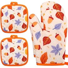 Pack of 4 Fall Oven Mitts and Pot Holders Set, Autumn Maple Leaves Oven Mitts & Potholders Heat Resistant Non Slip Cooking Gloves for Thanksgiving Fall Harvest Cooking Party Favors