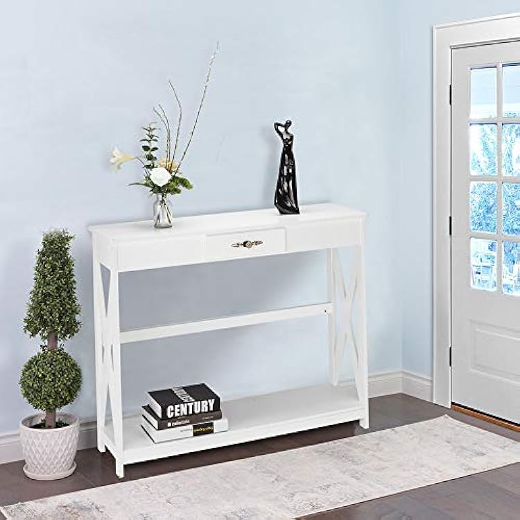 Bonnlo White Console Table with Drawer and Shelf, Entryway Table with Storage, Narrow Sofa Table Behind Couch, Entry Table for Living Room, Hallway, Entrance, Foyer, 39.4W x 11.8D x 31.7H