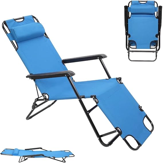 Folding Reclining Lounge Chairs,Portable Dual Purposes Extendable Chair for Home Garden Outdoor Beach Patio,Blue