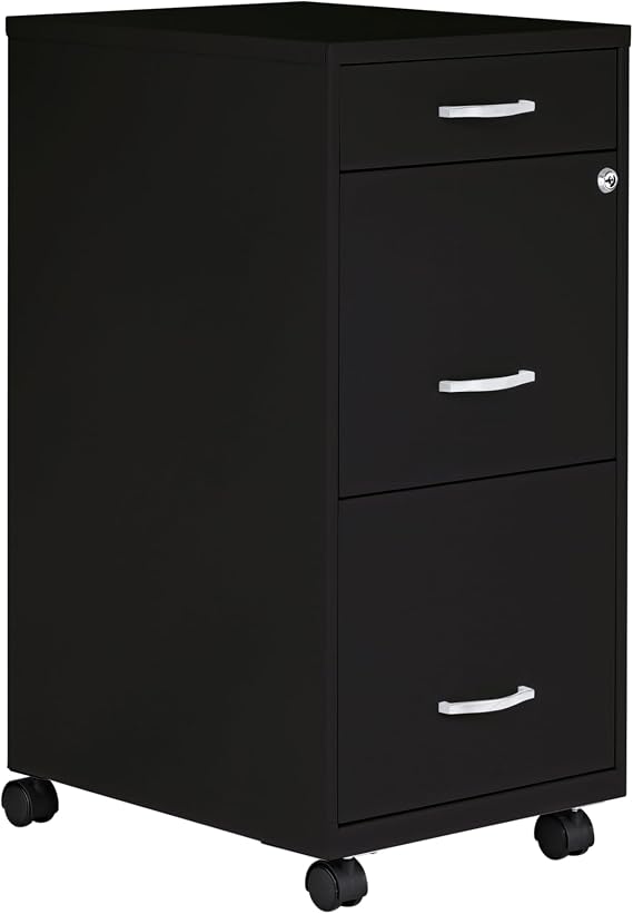 Lorell NuSparc Mobile 3 Drawer Locking Filing Cabinet | Pre-Assembled Steel Construction | Space-Saving Design is Perfect for Home and Small Office | Letter-Size | Assembled in North America