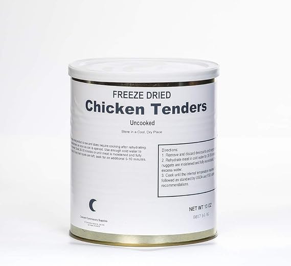 Freeze Dried Uncooked Chicken Tenders 25 Year Shelf Life 1 Gallon Can 18 Pieces