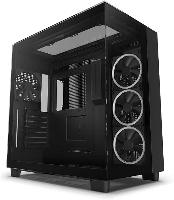 NZXT H9 Elite Dual Layer Mid Tower PC Case with 3 Sided Tempered Glass Model Black CM-H91EB-01 3142 RGB Fan & Fan Controller