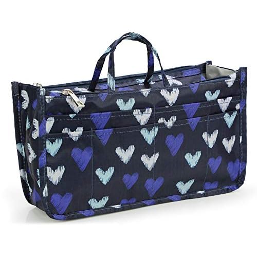 Cosmetic Bag for Women Cute Printing 14 Pockets Expandable Makeup Organizer Purse with Handles Large Heart