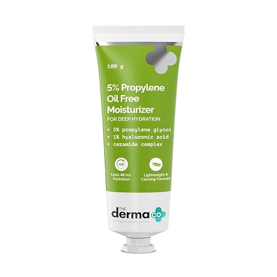 The Derma Co 5% Propylene Oil Free Face Moisturizer with Hyaluronic Acid | Provides Deep Hydration | Makes Skin Smooth & Soft | Ultralight & Non-Greasy | 3.53 Oz/100 g