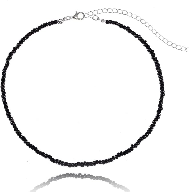 Tgirls Boho Choker Necklace Chain Rice Beaded Necklaces Seed Bead Necklace Accessory for Women