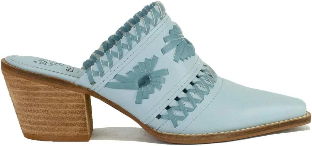 Beast Fashion Women's Woven Block Heel Mules Comfort Pointed Toe Backless Slip on Slides Loafer Shoes