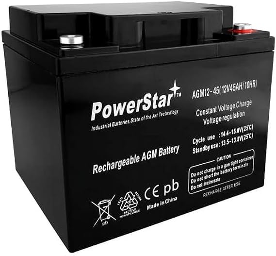PowerStar 12V 45Ah SLA Battery Sealed Lead Acid, Deep Cycle, Maintenance-Free, AGM Technology