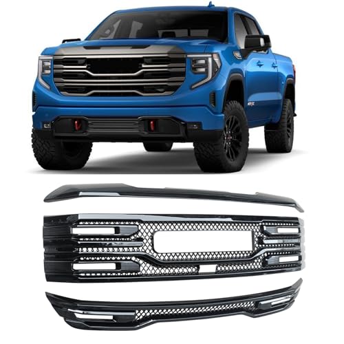NINTE Front Lower Upper Grill For 2022 2023 2024 2025 GMC Sierra 1500 AT4 ABS Gloss Black Painted Front Grille Car Accessories Exterior Trim A setNOT the Replacement,No logo