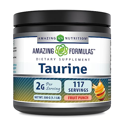 Amazing Formulas Taurine 500 Grams 1.1 Lb Powder Supplement | 2000 mg Per Serving | 111 Servings | Non-GMO | Gluten Free | Made in USA Fruit Punch