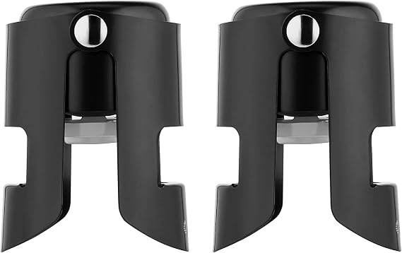 OWO Champagne Bottle Stoppers Stainless Steel, Reusable Champagne Cork & Saver Stopper, Leak Proof Prosecco & Sparkling Wine Plug, Bubble Retention Protection(Black, 2 Pack)