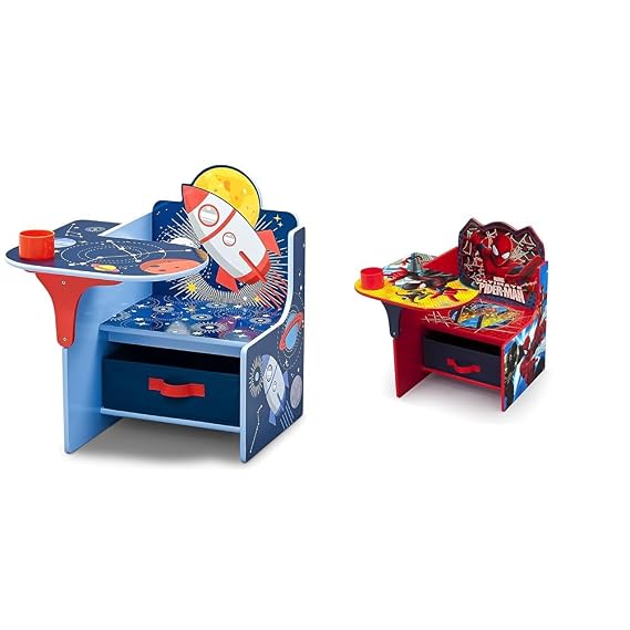 Delta Children Space Adventures Chair Desk with Storage Bin & Chair Desk with Storage Bin - Greenguard Gold Certified, Spider-Man, Arm Rest, Cushion Availability, Engineered Wood