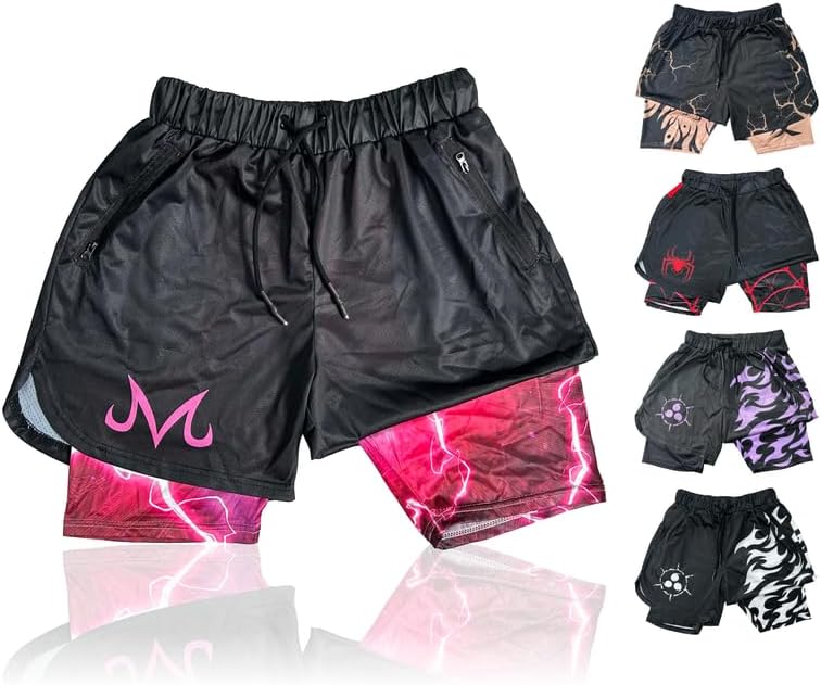 CROWN Anime Shorts - Breathable Stretch Compression Gym Short with Pockets and Towel Holder