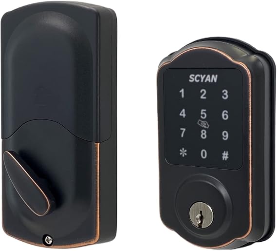 Smart Deadbolt Lock, SCYAN D1 Deadbolt with Touchscreen Keypad, Keyless Entry Door Lock, Auto Locking, for Home, Airbnb, Rental House (Aged Bronze)