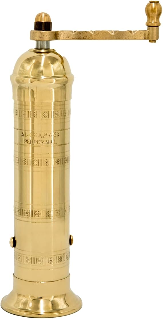 Alexander Home Original Greek Pepper Mill, 8-Inch Brass European Manual Pepper Grinder Refillable
