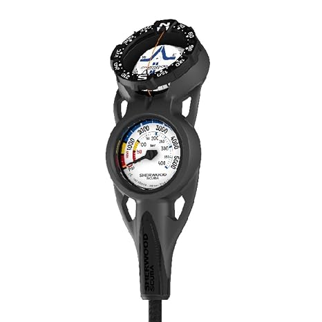 Scuba Diving Compass & Pressure Gauge Console, Color-Coded PSI/BAR Indicators, Streamlined Design