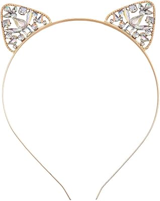 Kefley Rhinestone Cat Ears Headband Halloween Cat Costumes Accessories for Women Adults Bling Kitty Ear Headband