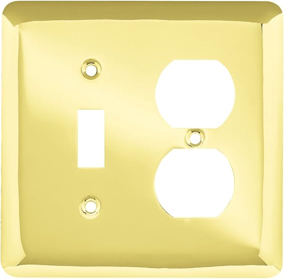 BRAINERD 64353 Stamped Steel Round Single Toggle Switch/Duplex Outlet Wall Plate / Switch Plate / Cover, Polished Brass