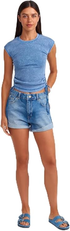 Dilvin Basic Denim Şort Koyu Mavi, 101A71676