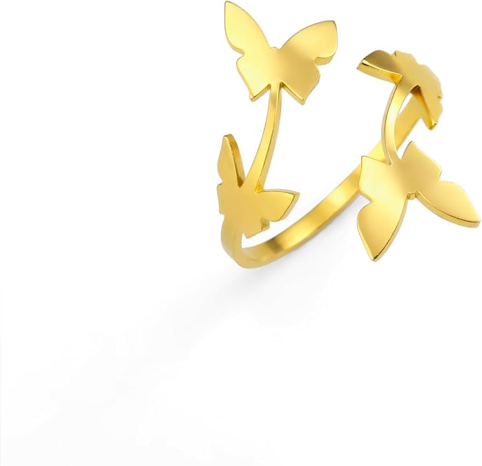 Dreamtimes Butterfly Rings for Women Dainty Butterfly Party Rings Adjustable Thumb Open Ring Promise Wedding Ring Minimalist Tail Finger Stacking Band Ring Butterfly Jewelry Gifts