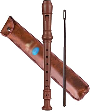 Recorder Instrument, Students Practice German 8-Hole C Soprano Recorder, Adult Beginners Playing Long Wind Instruments, Leather Bag+Cleaning Stick(Color: Brown, Size: German)