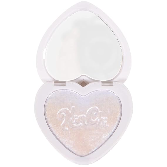KimChiChic Beauty Pearl Gone Wild Highlighter Makeup, Heart-Shaped Compact | Highly Pigmented Shimmer Highlighter Powder for Face & Body with Mirror, Iridescent Glow, Cruelty Free, Hope Blue Iridescent