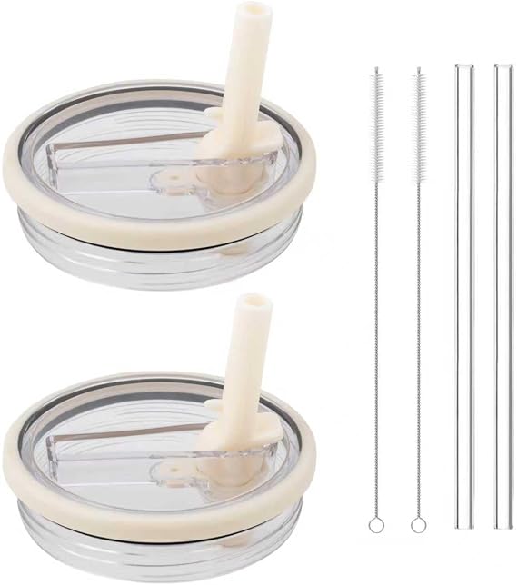 40 oz Tumbler Flip Straw Lid Replacement - Compatible with hydrojug lid replacement 40 oz Traveler cup. (Cream color) Pack of 2.