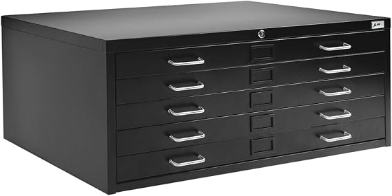 AdirOffice Flat File Cabinet, Black Heavy Duty Blueprint Cabinet, for Sheet Size 24" x 36"