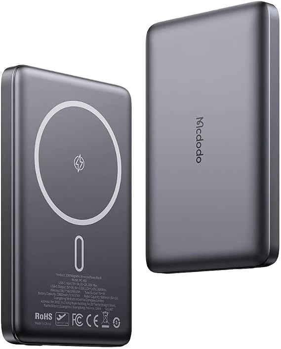 Mcdodo MC-4651 10000mAh 20W Metal Ultra Thin Magnetic Wireless Powerbank - Black
