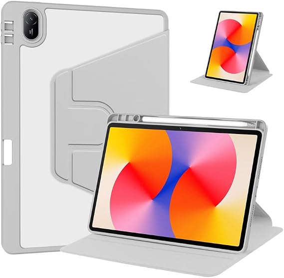 Rotating Case for Huawei MatePad SE 11 inch 2024 with Pencil Holder,360 Degree Rotation Protective Stand Smart Tablet Slim Hard Shell Folio Cover Clear Back, Auto Wake/Sleep (Grey)