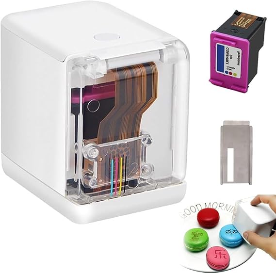 Edible Inkjet Food Printer, Portable Handheld Food Printers with App Control & Detachable Ink, Advanced Thermal Inkjet Technology for Coffee, Bread, Cake, Biscuits Printer + brown ink cartridge