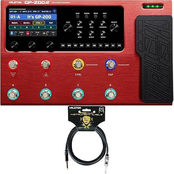 VALETON GP-200 Red Multi Effects Processor + 10ft Cable Bundle Guitar Bass Pedal with Expression Pedal FX Loop MIDI I/O Amp Modeling IR Cabinets OTG USB Audio Interface