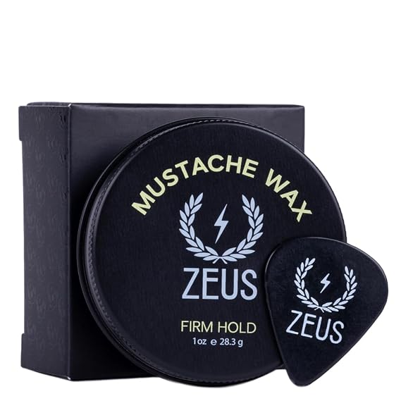 ZEUS Firm Hold Mustache Wax for Men with Application Pick (Made in USA) | AllDay Firm Hold Mustache Wax to Shape, Tame & Define with Natural Ingredients & Precision Pick (1 oz.) TSA-Friendly