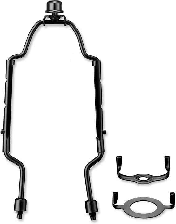 8 9 10 inch Adjustable Lamp Shade Harp Holder Kit for Table and Floor Lamps, Heavy Duty Lamp Shade Bracket with 3/8 Standard Saddle, E26 Light Base UNO Fitter Adapter and Lamp Finial, Black