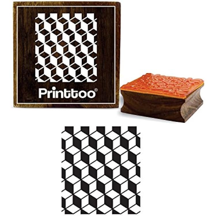 Printtoo Scrap-Booking Stamp, 3 D Cube Pattern Square Wooden Stamp, Rubber Stamp Craft Textile Stamp, DIY Stamp Craft -Card Stamp