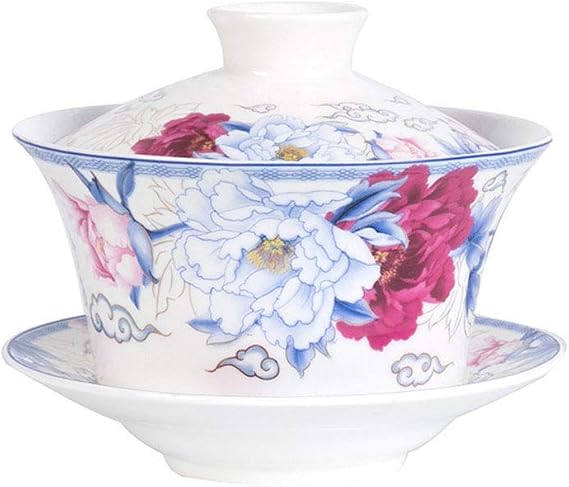Liang baobao Gaiwan Tea Set with Lid & Saucer Porcelain Teacups 10oz