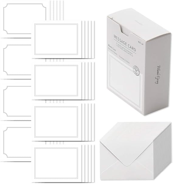 Monolike Message Blank gray Card - Mix 40 Mini Single cards, 20 envelopes Package