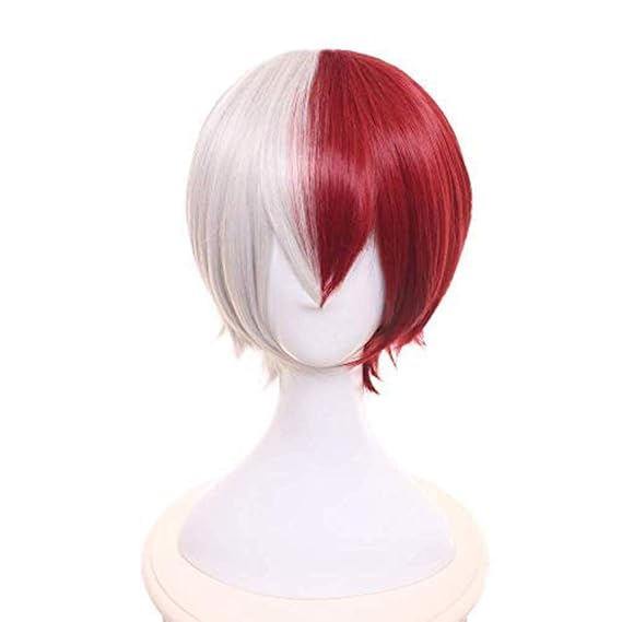 ZGNGLIZ Anime Cosplay Wig Dark Green Short Curly Synthetic Hair for Men Anime Costume Party & Halloween with Free Wig Cap (Silver Red)