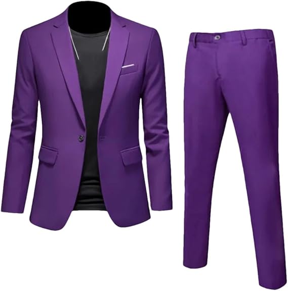 Men Business Single Breasted Blazers Solid Zipper Fly Ankle Length Pants Suits