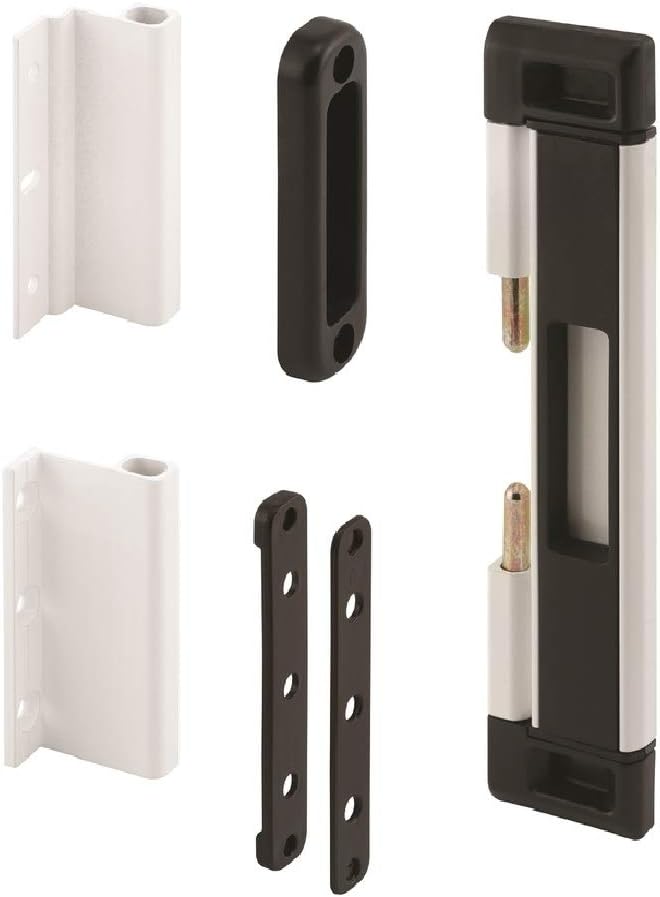 Prime-Line U 11037 Patio Door Deadbolt Lock, 8 In. Overall Height, Steel Bar, Surface 1 Kit, WhiteBlack