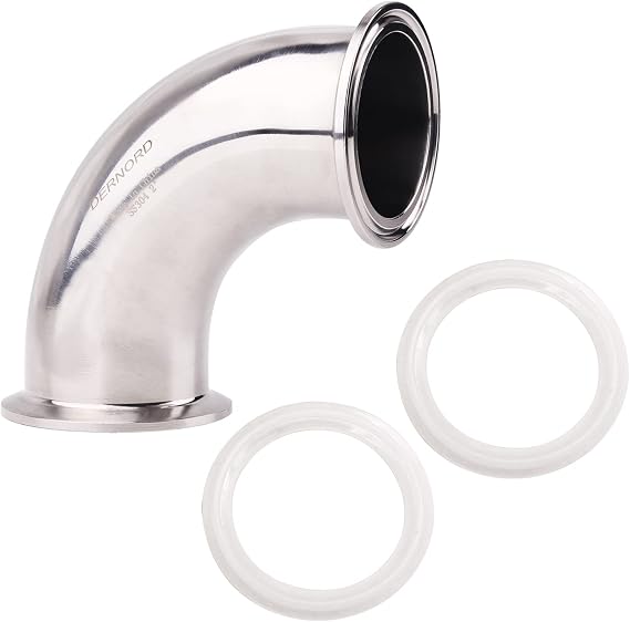 DERNORD 1" Tube OD Sanitary Ferrule Elbow 90 Degree Pipe Fitting with 2 Silicone Gaskets SUS304 Tri Clamp 1.5 Inch