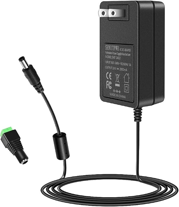 SHNITPWR 24V DC Power Supply Adapter 24 Volt 2A 48W AC to DC Converter Transformer 100~240V AC Input with 5.5x2.5mm DC Tip for 5050 3528 LED Strip 3D Printer CCTV Security System LCD Monitor