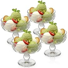 4 Pack Glass Ice Cream Bowls, 12 Oz Vintage Dessert Cups, Footed Large Sundae Dish Parfait Serving Dinnerware for Pudding, Fruit Salad, Cocktail, Yogurt