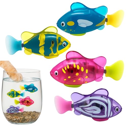 Robot Fish, Robotic Fish for Cats and Dogs, Swimming Fi-sh with Luminous Function, Waterproof Bath Fi-sh for Pets, Interactive Robot Fi-sh Aquarium and Pool Play 4 Pack
