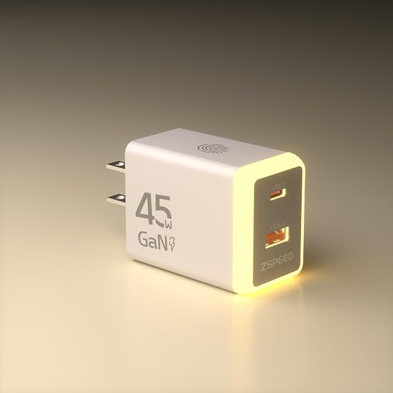 45W USB C Charger Block,USB C Travel Wall Charger with Night Light(Touch Switch),GaN 2 Port Fast Charging for iPhone 17/17 Pro/17 Pro Max/16/15/14/13/12,iPad,Samsung Galaxy S25 S24 S23