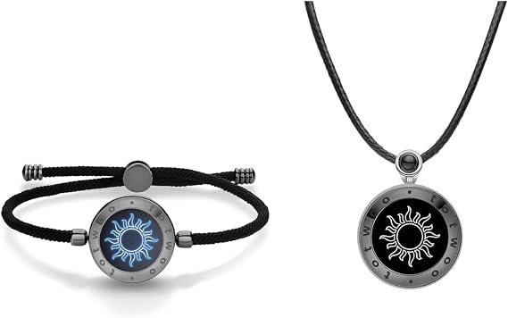 TOTWOO Long Distance Touch Bracelet and Necklace with Vibration Function Smart Jewellery His or Sun Pattern Gift Love Relationship Pair One-to-One via Bluetooth