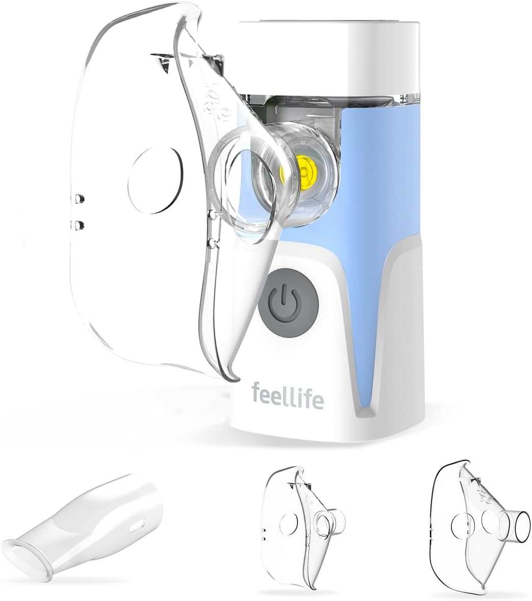 FEELLIFE Mesh Nebuliser Machine for Adults and Kids, Ultra Mini Silence Nebulizer, USB-C Rechargeable Portable Nebuliser Inhaler for Home and Travel - Blue