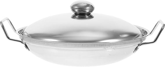 UPKOCH Stainless Steel Cooking Pot Chinese Shabu Shabu Hot Pot Double Handle Nonstick Sauce with Lid Small Stock, 9inch