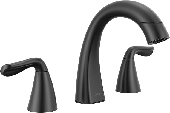 Delta Musluk Arvo Pull-Down Yaygın Banyo Bataryası, Mat Siyah Yüksek Ark 3 Delikli Püskürtücülü Banyo Lavabo Bataryası, Mat Siyah 35840LF-BLPD